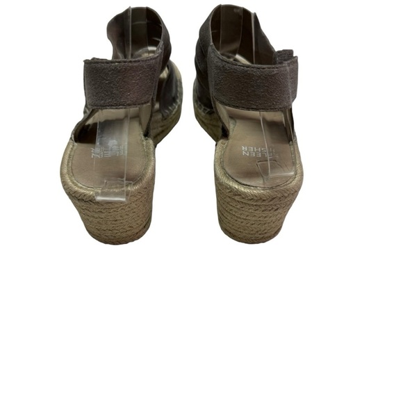 Eileen Fisher Espadrille Sandals Women's Size 8.5 Wedge Pewter Leather Metallic - Picture 6 of 9
